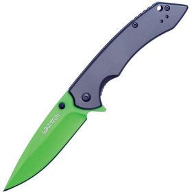 Assisted Open Folding Pocket Knife Grey handle and Green Blade