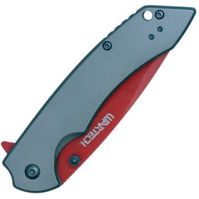 Assisted Open Folding Pocket Knife Grey handle and Red Blade