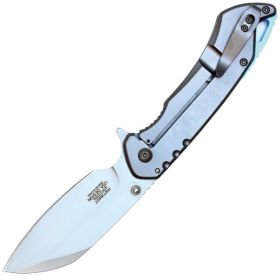 Assisted Open Folding Pocket Knife, Grey Handle Blue Accents