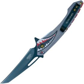 Assisted Open Folding Pocket Knife Gray  Flying Shark Design