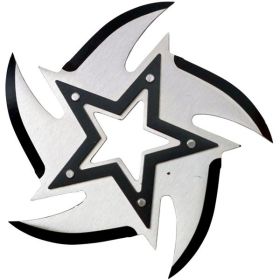 4" Chrome 5 point Stainless Steel throwing star  black star  middle